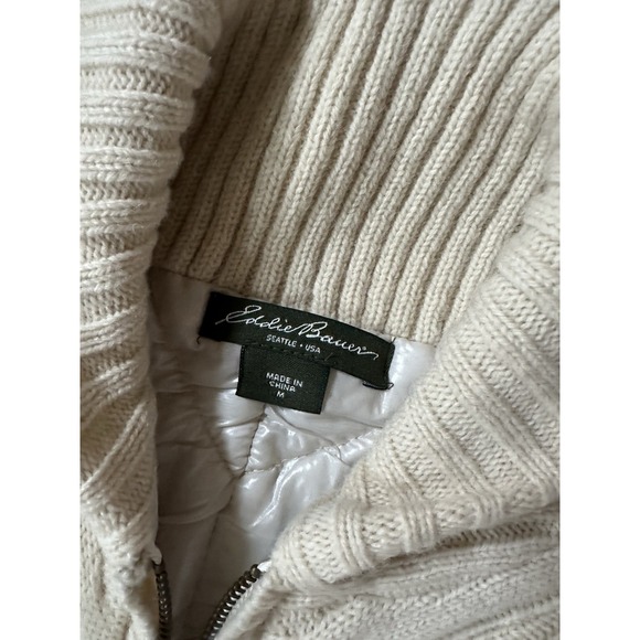 Womens Eddie Bauer Ivory Insulated Wool Blend CableKnit Sweater Vest Full Zip  M - Picture 3 of 13